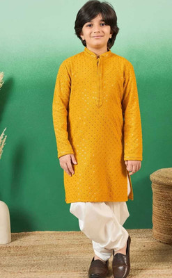nidhikishan Boys Festive & Party Kurta and Pyjama Set(Yellow Pack of 1)