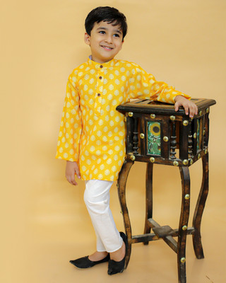 MoMaa Boys Festive & Party Kurta and Pyjama Set(Yellow Pack of 2)