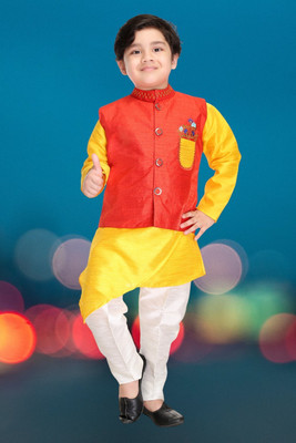 Smuktar garments Baby Boys Casual, Festive & Party, Wedding Kurta, Waistcoat and Pyjama Set(Red Pack of 1)