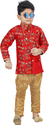Oxipittal Club Boys Festive & Party Kurta and Dhoti Pant Set(Red Pack of 1)
