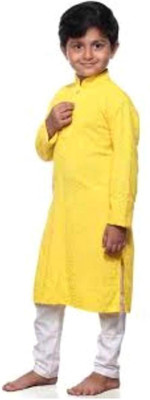 VC FASHION HUB Baby Boys Festive & Party Kurta and Pyjama Set(Yellow Pack of 1)
