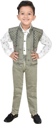 KIDZWING Boys Wedding Shirt, Waistcoat and Pant Set(Green Pack of 1)