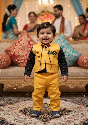 ZIKIDO Boys Festive & Party Shirt, Waistcoat and Pant Set(Blue Pack of 1)