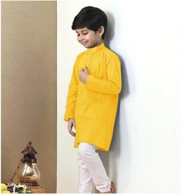 VC FASHION HUB Baby Boys Festive & Party Kurta and Pyjama Set(Yellow Pack of 1)