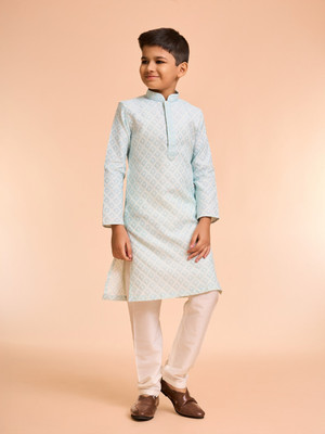 MANYAVAR Boys Festive & Party Kurta and Pyjama Set(Blue Pack of 1)