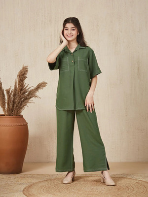 Curly Tales Girls Casual Kurta and Palazzo Set(Green Pack of 1)