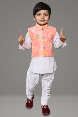 ONLINE COLLETION Boys Wedding Kurta, Waistcoat and Pyjama Set(Pink Pack of 1)