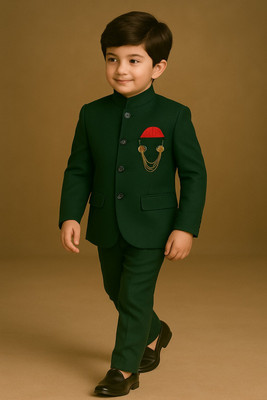 KIDCHAMP Boys Festive & Party, Wedding Blazer and Pant Set(Green Pack of 1)