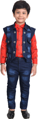 KIDZWING Boys Festive & Party Shirt, Waistcoat and Pant Set(Red Pack of 1)