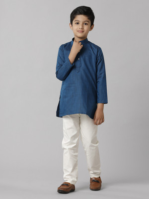 Ramraj Cotton Boys Festive & Party Kurta and Pyjama Set(Blue Pack of 1)