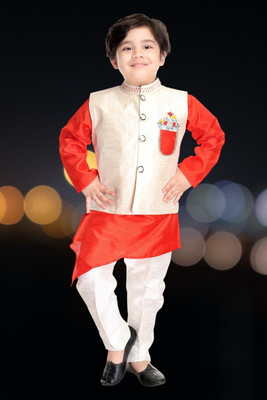 Smuktar garments Baby Boys Casual, Festive & Party, Wedding Kurta, Waistcoat and Pyjama Set(Multicolor Pack of 1)
