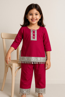 ROSE Girls Festive & Party Kurta and Pyjama Set(Pink Pack of 1)