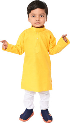 ETHINICA Boys Festive & Party Kurta and Pyjama Set(Yellow Pack of 1)