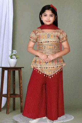 AL BAYDAR FASHION Girls Festive & Party Kurta, Pyjama & Dupatta Set(Multicolor Pack of 1)
