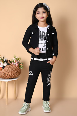 THE SKYLARK ENTERPRISE Girls Party(Festive) Jacket Top, Jeans(BLACK)