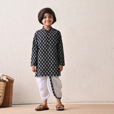 MoMaa Baby Boys Festive & Party Dhoti & Kurta Set(Black Pack of 1)