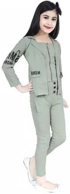 MYKUKI Girls Festive & Party Blazer and Pant Set(Light Green Pack of 1)