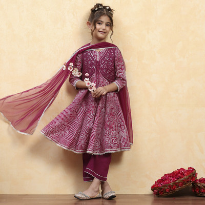 BIBA Girls Casual Kurta, Pyjama & Dupatta Set(Purple Pack of 1)