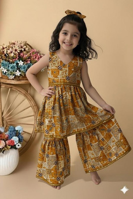 Riswa Girls Festive & Party Kurta and Sharara Set(White Pack of 1)