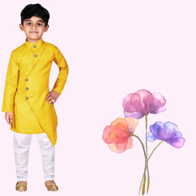 V FASHION HUB Baby Boys Festive & Party Kurta and Pyjama Set(Yellow Pack of 1)