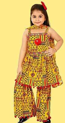 KIDDRESS Girls Festive & Party Kurta, Dhoti Pant & Dupatta Set(Yellow Pack of 1)