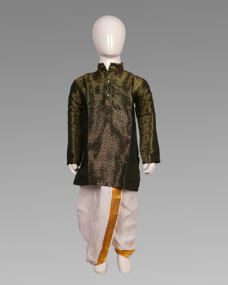 Vishwa Janani Boys Festive & Party, Wedding Dhoti & Kurta Set(Dark Green Pack of 2)