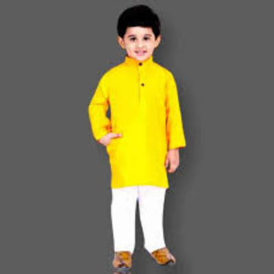 VDC FASHION HUB Baby Boys Festive & Party Kurta and Pyjama Set(Yellow Pack of 1)