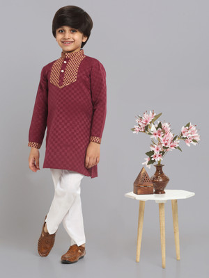 ARHAAM COLLECTION Boys Festive & Party Kurta and Pyjama Set(Maroon Pack of 1)