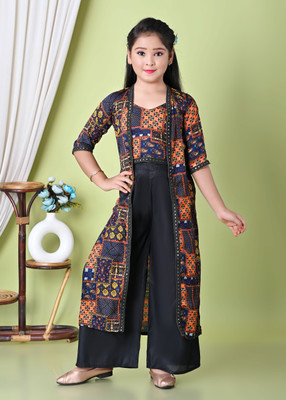 ARIFA INTERNATIONAL Girls Festive & Party Ethnic Jacket, Kurta and Palazzo Set(Multicolor Pack of 1)