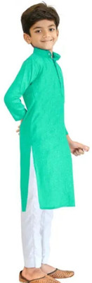 vd feb Boys Festive & Party Kurta and Pyjama Set(Green Pack of 1)