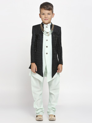 Tasrika Boys Festive & Party Kurta, Waistcoat and Pyjama Set(Dark Green Pack of 2)