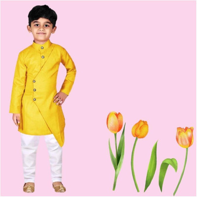 VC FASHION HUB Baby Boys Festive & Party Kurta and Pyjama Set(Yellow Pack of 1)