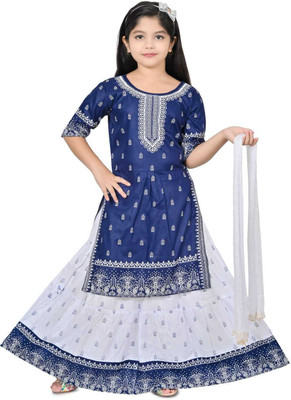 AROBI CREATION Girls Festive & Party Kurta and Skirt Set(Blue Pack of 1)