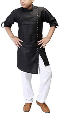 seetoo Boys Festive & Party Kurta and Pyjama Set(Black Pack of 1)