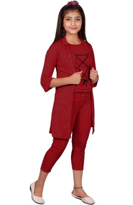 MYKUKI Girls Casual Blazer and Pant Set(Maroon Pack of 1)