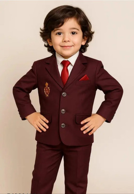 AnishkaStore Boys Festive & Party, Wedding Blazer, Shirt and Trouser Set(Maroon Pack of 1)