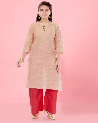 MUHURATAM Girls Embroidered Straight Kurta(Orange)