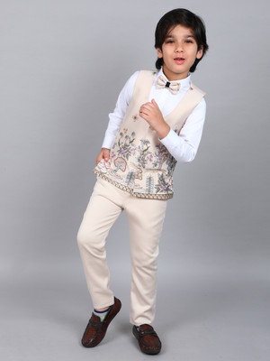 HouseOfCommon 3 Piece Self Design Boys Suit