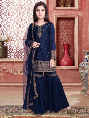 Wommaniya Impex Girls Festive & Party Kurta, Churidar & Dupatta Set(Blue Pack of 1)