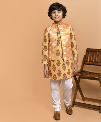 PRINTINIDA Boys Casual Kurta and Pyjama Set(Yellow Pack of 1)