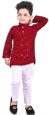 VADLI FASHION Boys Festive & Party Kurta and Pyjama Set(Red Pack of 1)