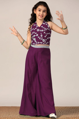 Fashion Dream Girls Festive & Party Kurta and Palazzo Set(Maroon Pack of 1)