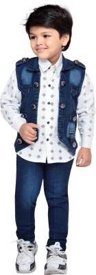 AJ Dezines Boys Festive & Party Shirt, Waistcoat and Pant Set(Blue Pack of 1)