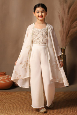 Fashion Dream Girls Festive & Party Ethnic Jacket, Blouse and Palazzo Set(White Pack of 1)