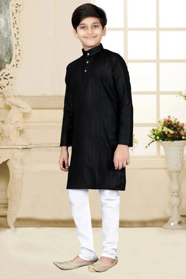 SHIVGARMENT Boys Wedding Kurta and Pyjama Set(Black Pack of 1)