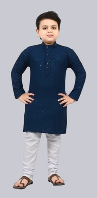 LABELZERO Boys Festive & Party Kurta and Pyjama Set(Blue Pack of 1)