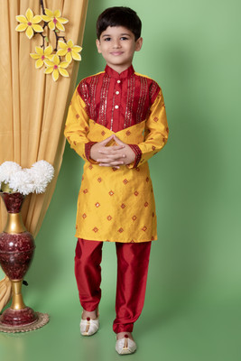 NFC CREATION Boys Festive & Party, Wedding Kurta and Pyjama Set(Yellow Pack of 1)