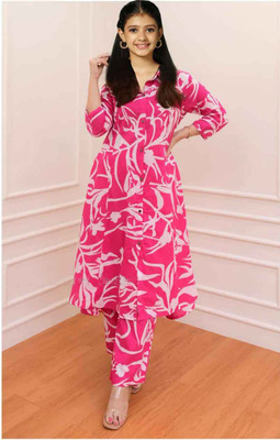 SATVASHIV Girls Festive & Party, Casual Kurta and Pyjama Set(Pink Pack of 1)