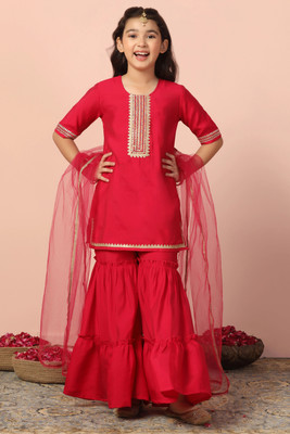 Fashion Dream Girls Festive & Party Kurta and Palazzo Set(Pink Pack of 1)