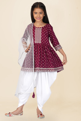 VIVANA Girls Casual Kurta, Dhoti Pant & Dupatta Set(Purple Pack of 1)